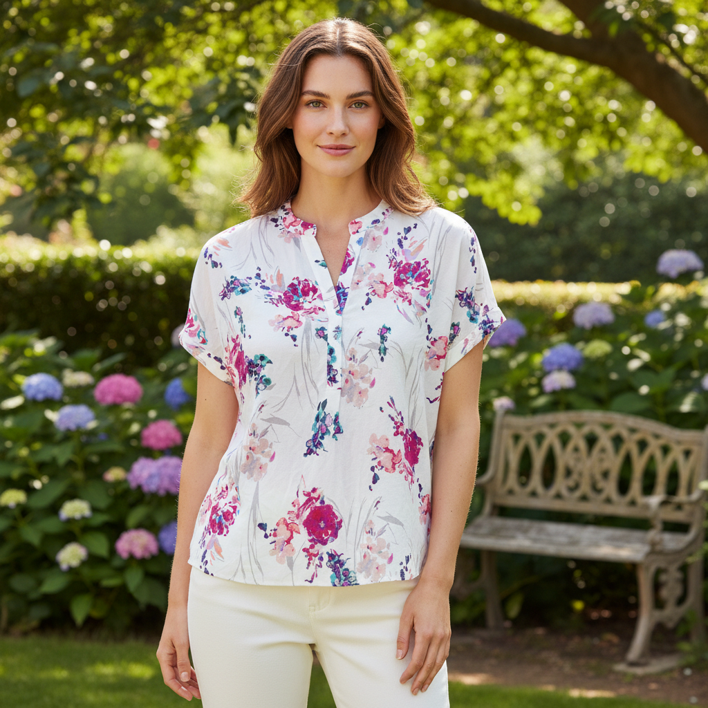 L.A. Angels Women's Floral Print V-Neck Blouse - XL