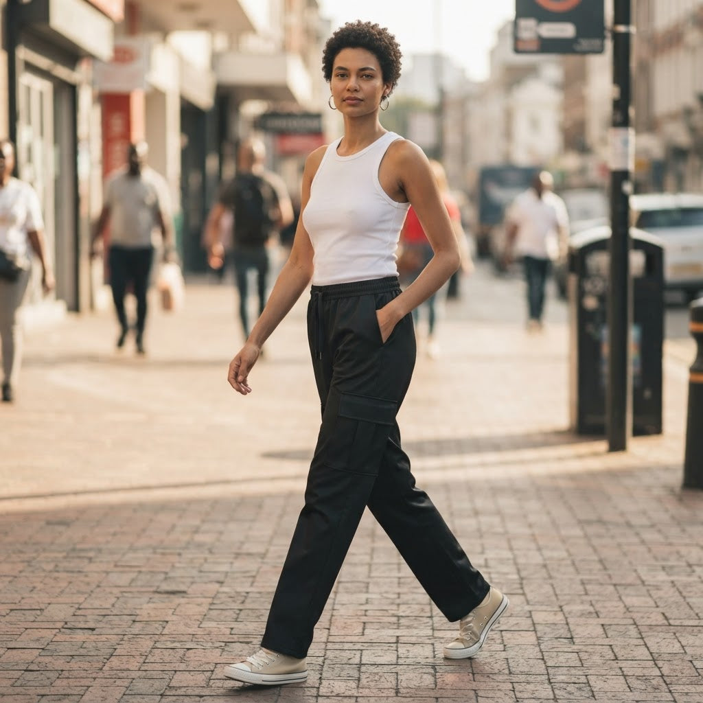 FORZA Black Relaxed Fit Cargo Trousers with Drawstring Waist