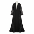 Elegant Black Abaya with Lace Panels and Sequins