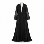 Elegant Black Abaya with Lace Panels and Sequins