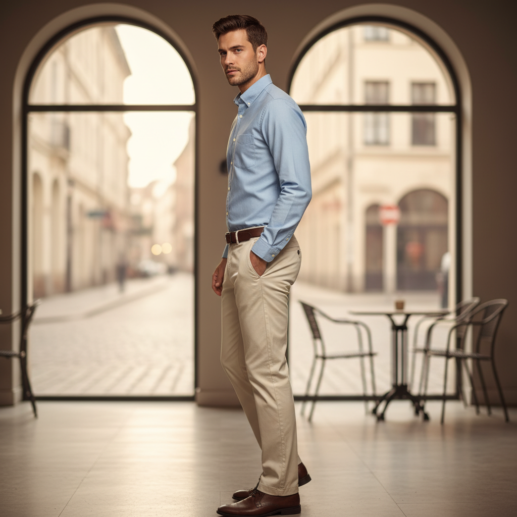 max Men's Beige Straight-Leg Cotton Chino Trousers