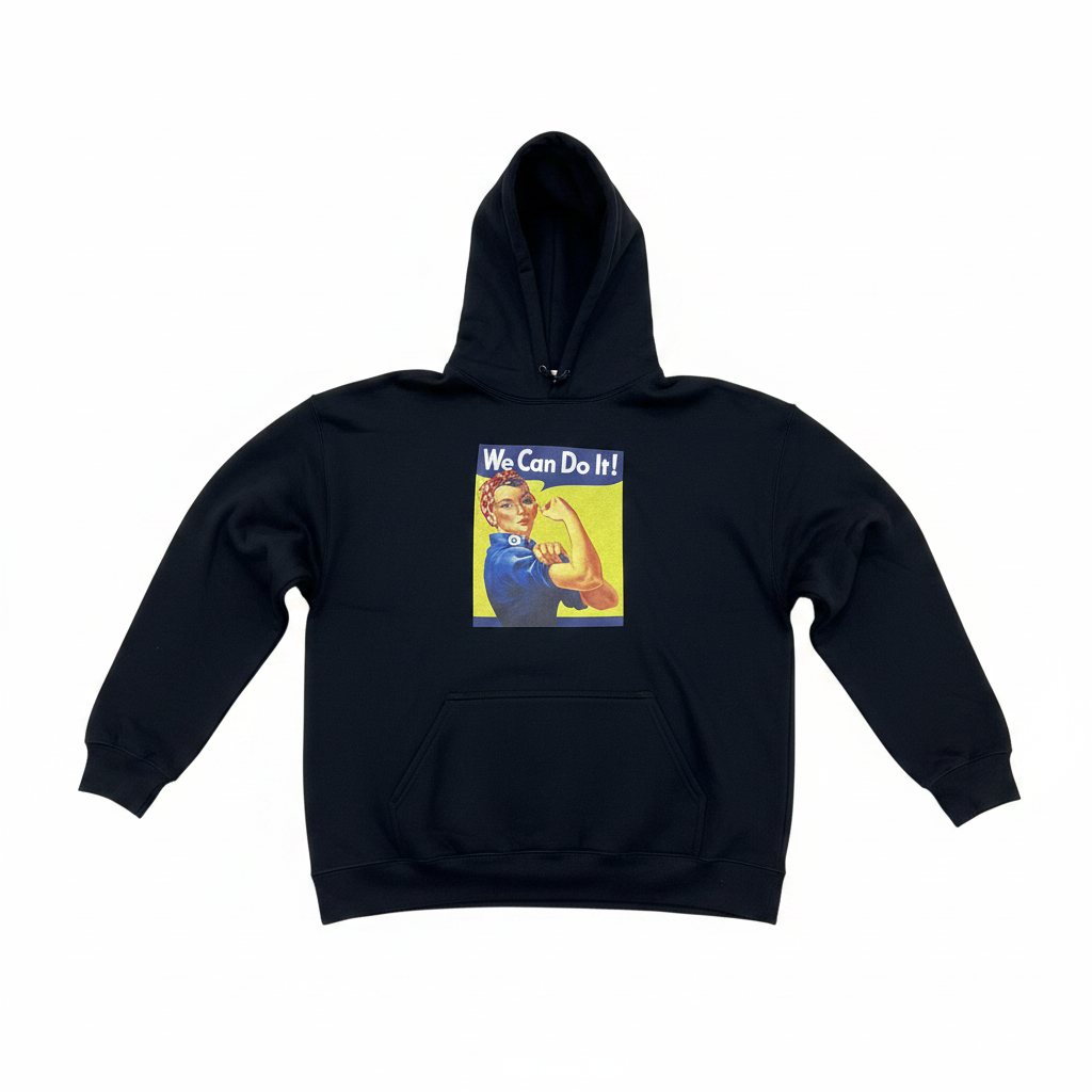 Black Rosie the Riveter We Can Do It Graphic Hoodie
