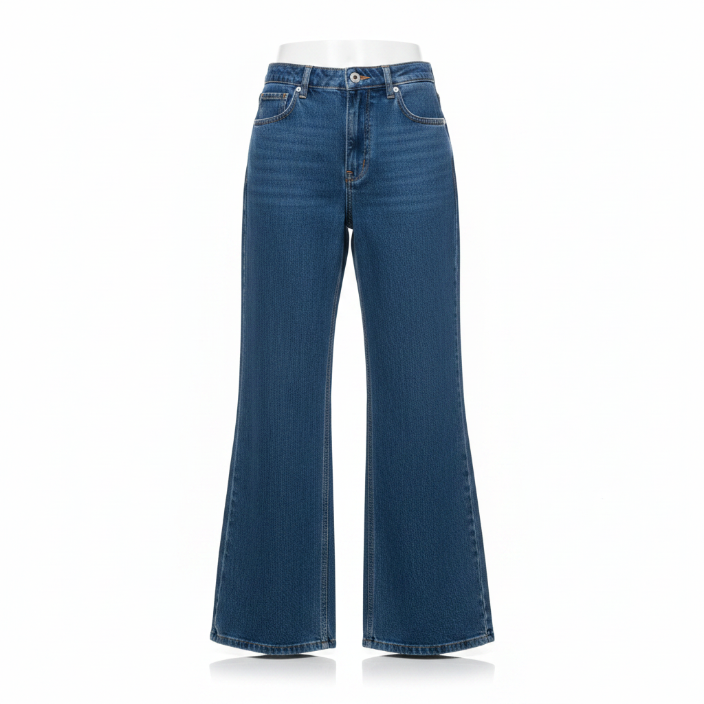 H&M High Waisted Wide Leg Blue Denim Jeans