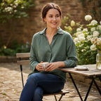 Women's Relaxed Olive Green V-Neck Long Sleeve Shirt