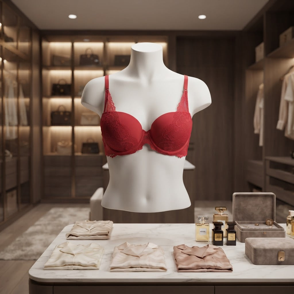 Elegant Red Lace Push-Up Bra with Adjustable Straps