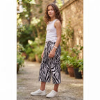 Black and White Zebra Print Wide-Leg Cropped Trousers