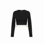 Bershka Black Rhinestone Fringe Cropped Long Sleeve Top