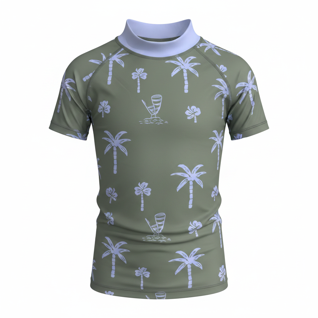 Kids Olive and Lavender Palm Print Rash Guard