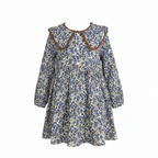 Kids Cream & Blue Floral Long Sleeve A-Line Dress