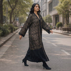 guess Black Guipure Lace Long-Sleeve Ankle Dress with Nude T