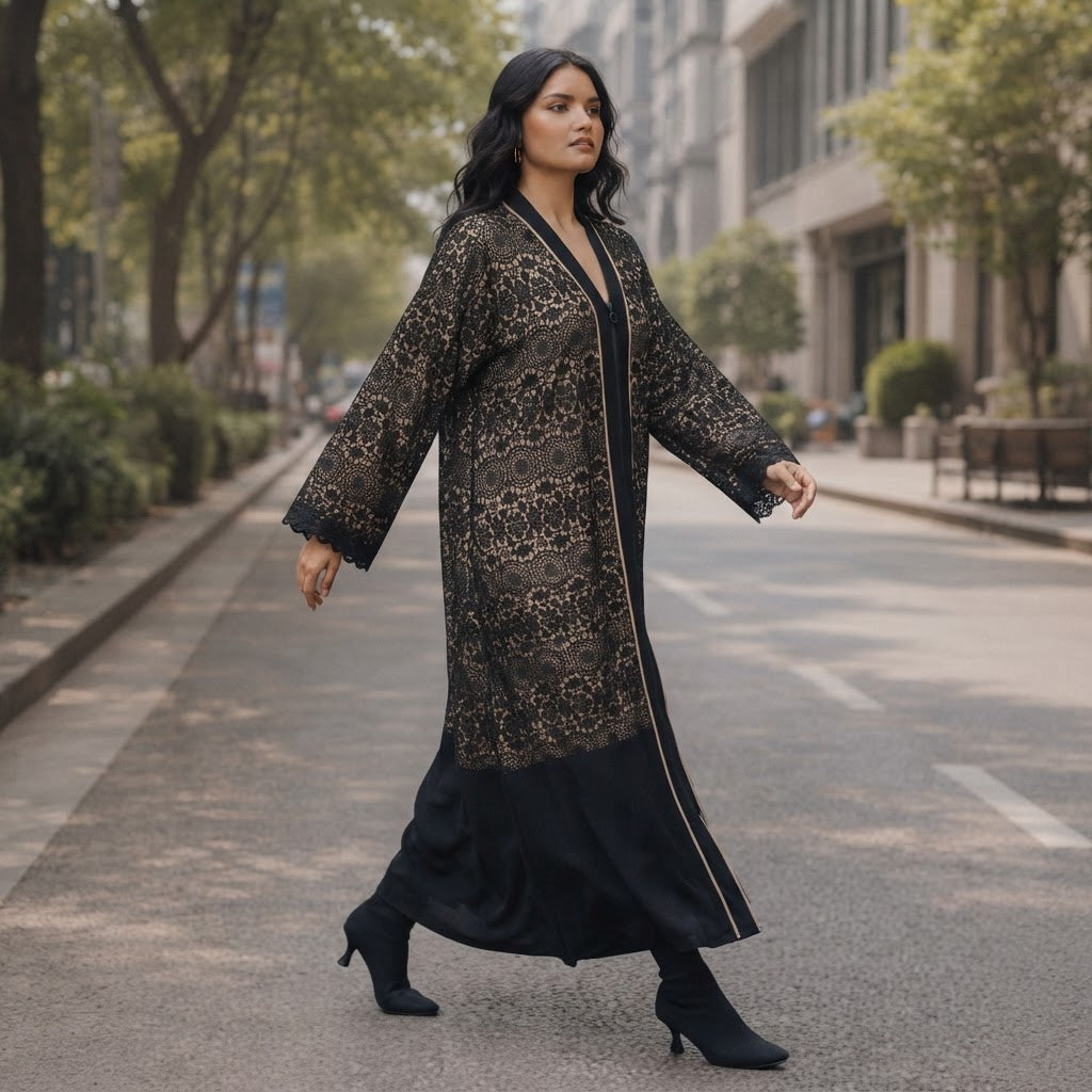 guess Black Guipure Lace Long-Sleeve Ankle Dress with Nude T