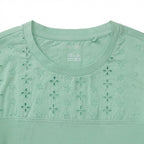 esmara Women's Light Green T-Shirt with Floral Eyelet Yoke