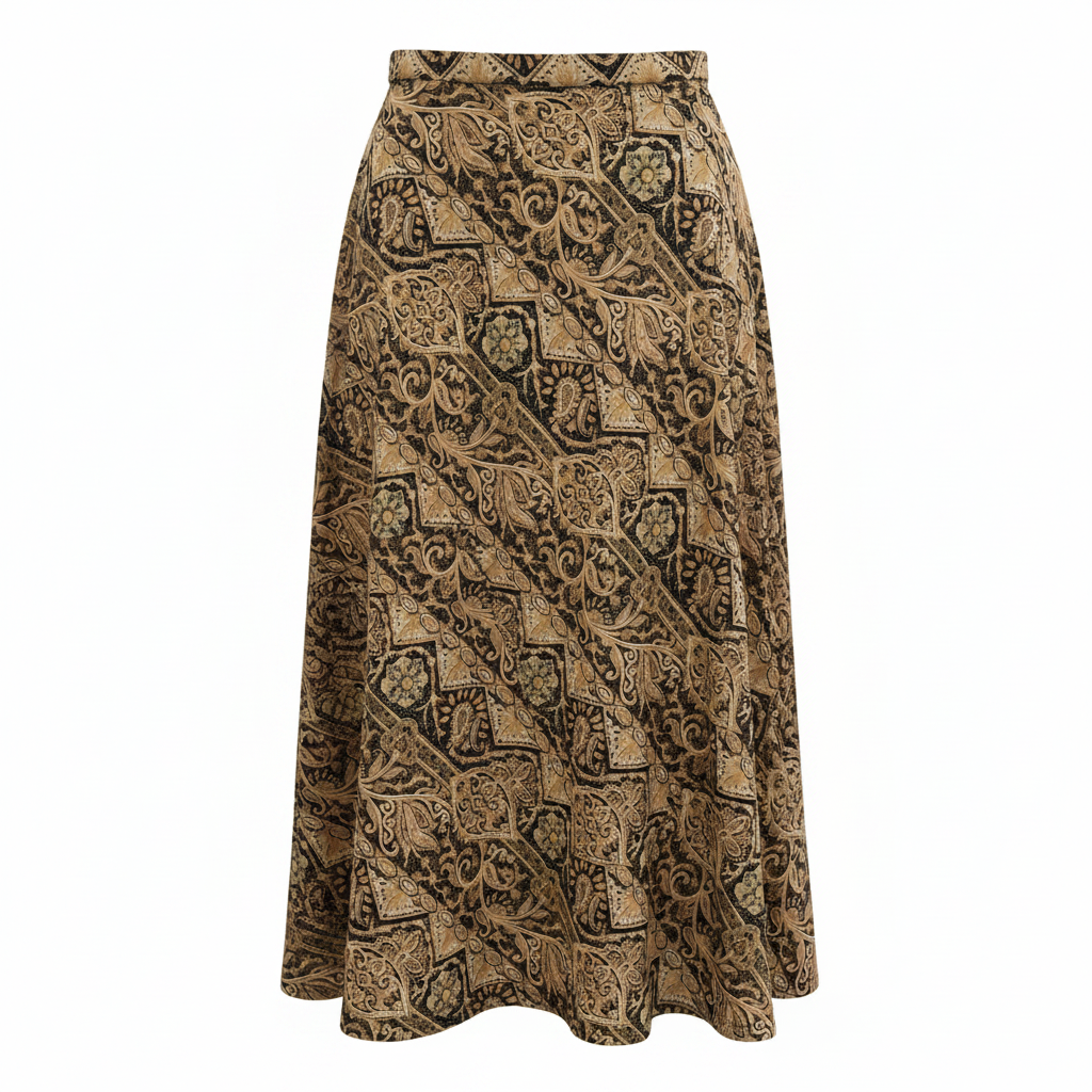 Women's Brown Ornamental Print A-Line Midi Skirt