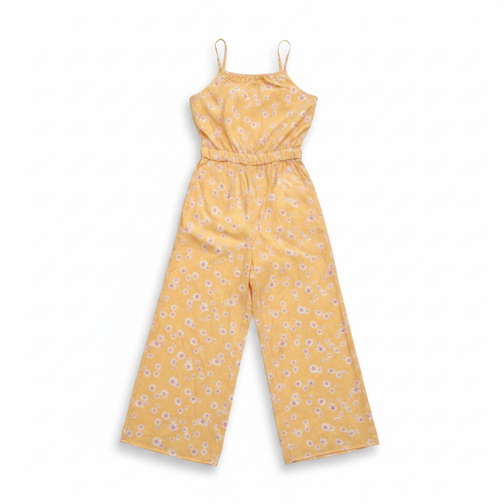 H&M Girls Yellow Daisy Floral Wide Leg Jumpsuit Size 10-12