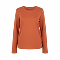 Women's Orange Cotton Crew Neck Long Sleeve Top