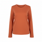 Women's Orange Cotton Crew Neck Long Sleeve Top