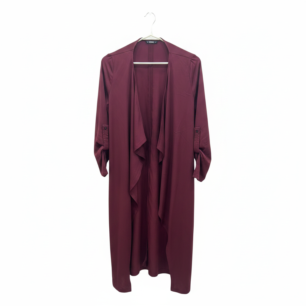 Women's Burgundy Open Front Waterfall Duster Coat