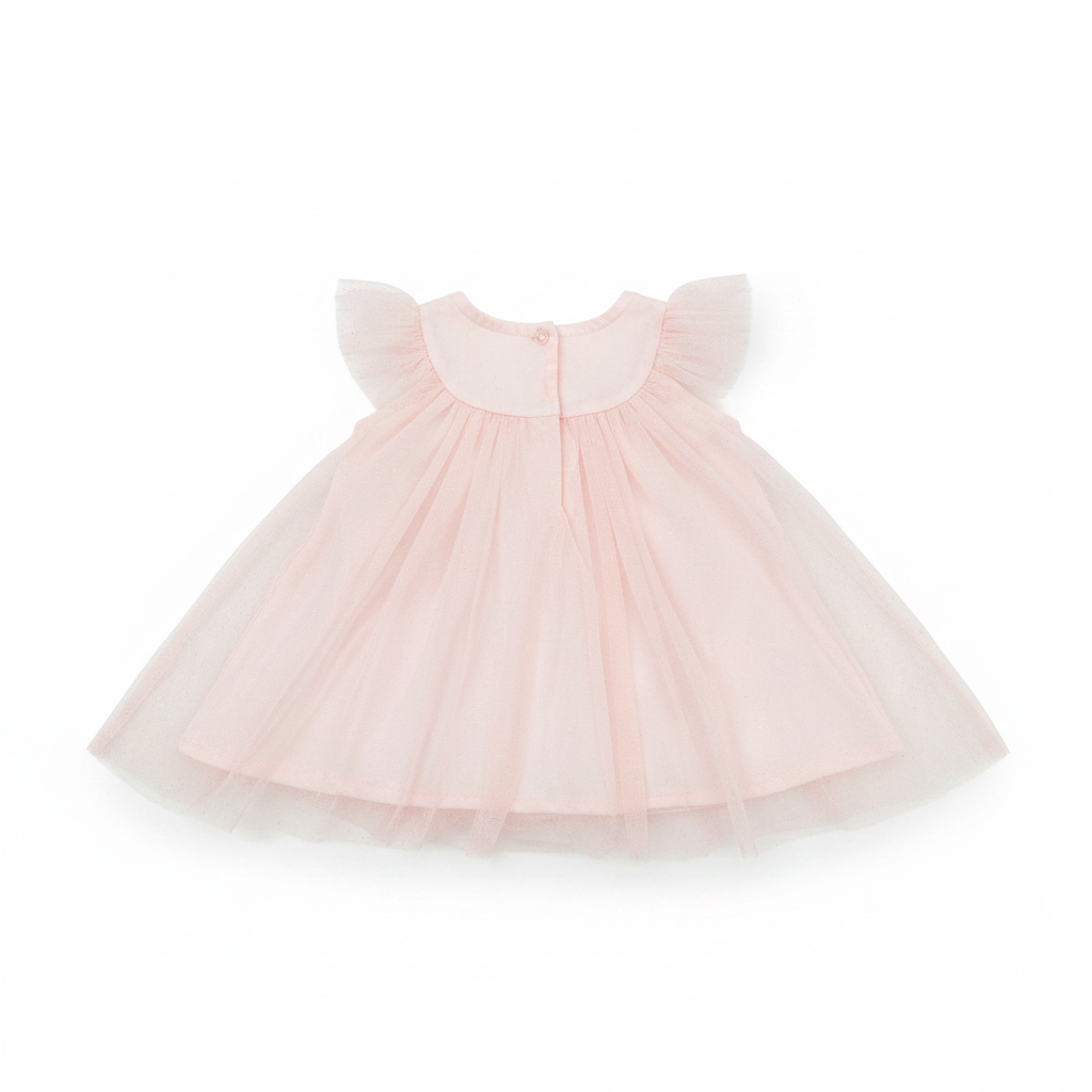 Girls' Blush Pink Tulle Ruffle Top with Floral Detail