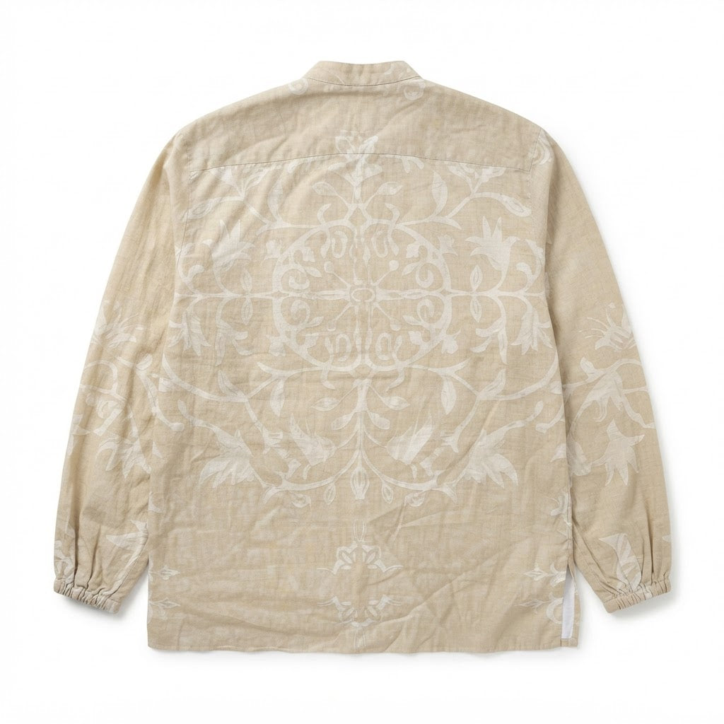 ZARA Women's Beige Long-Sleeve Linen-Blend Floral Damask Tun