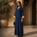 represent Navy Blue Floor-Length Abaya with Geometric Trim