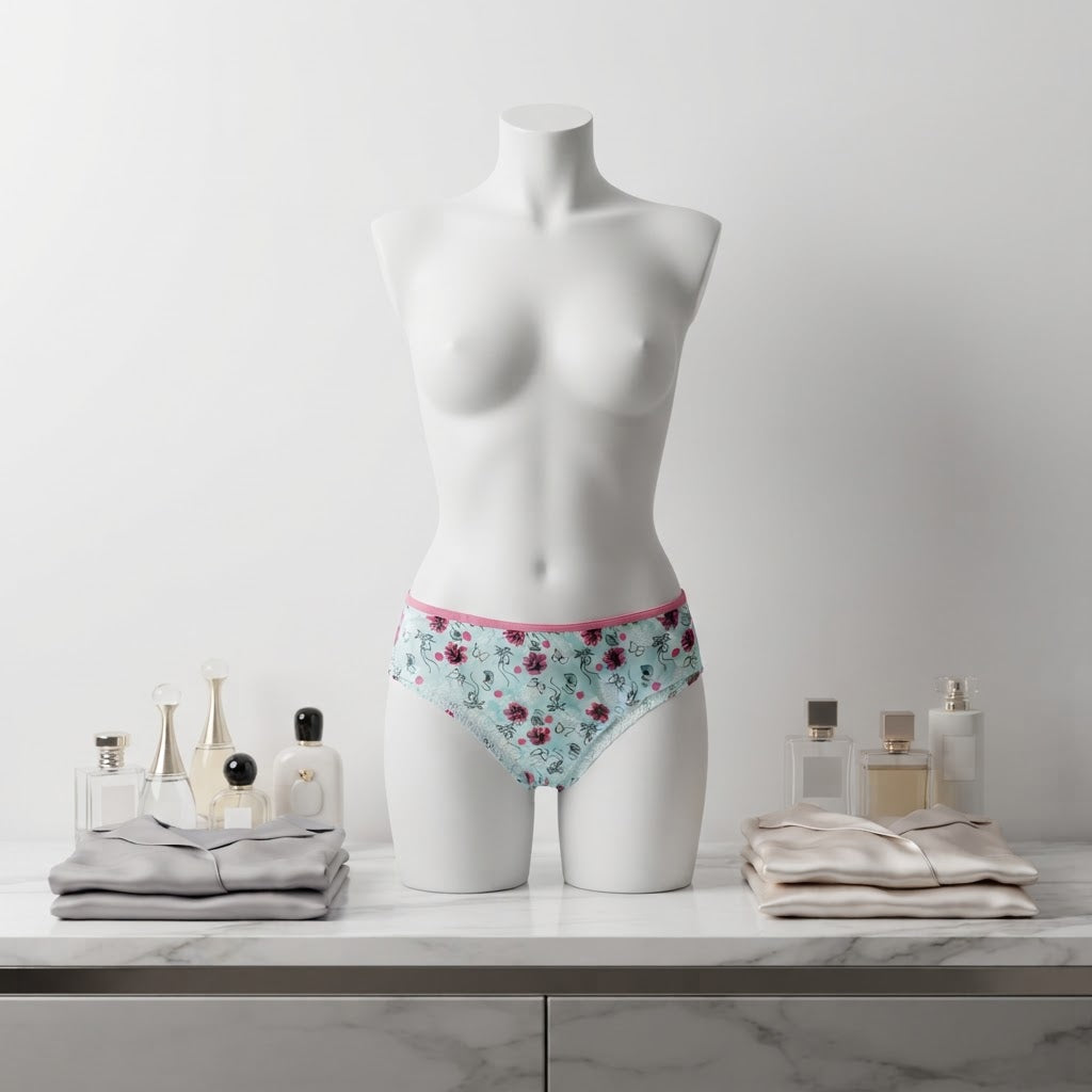 Women's Light Blue Bikini Bottoms with Mushu Print