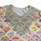 Women's Embellished Scallop Print Long Sleeve Kaftan Dress