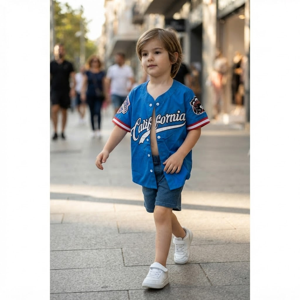 SHEIN Royal Blue California Script Kids Baseball Jersey