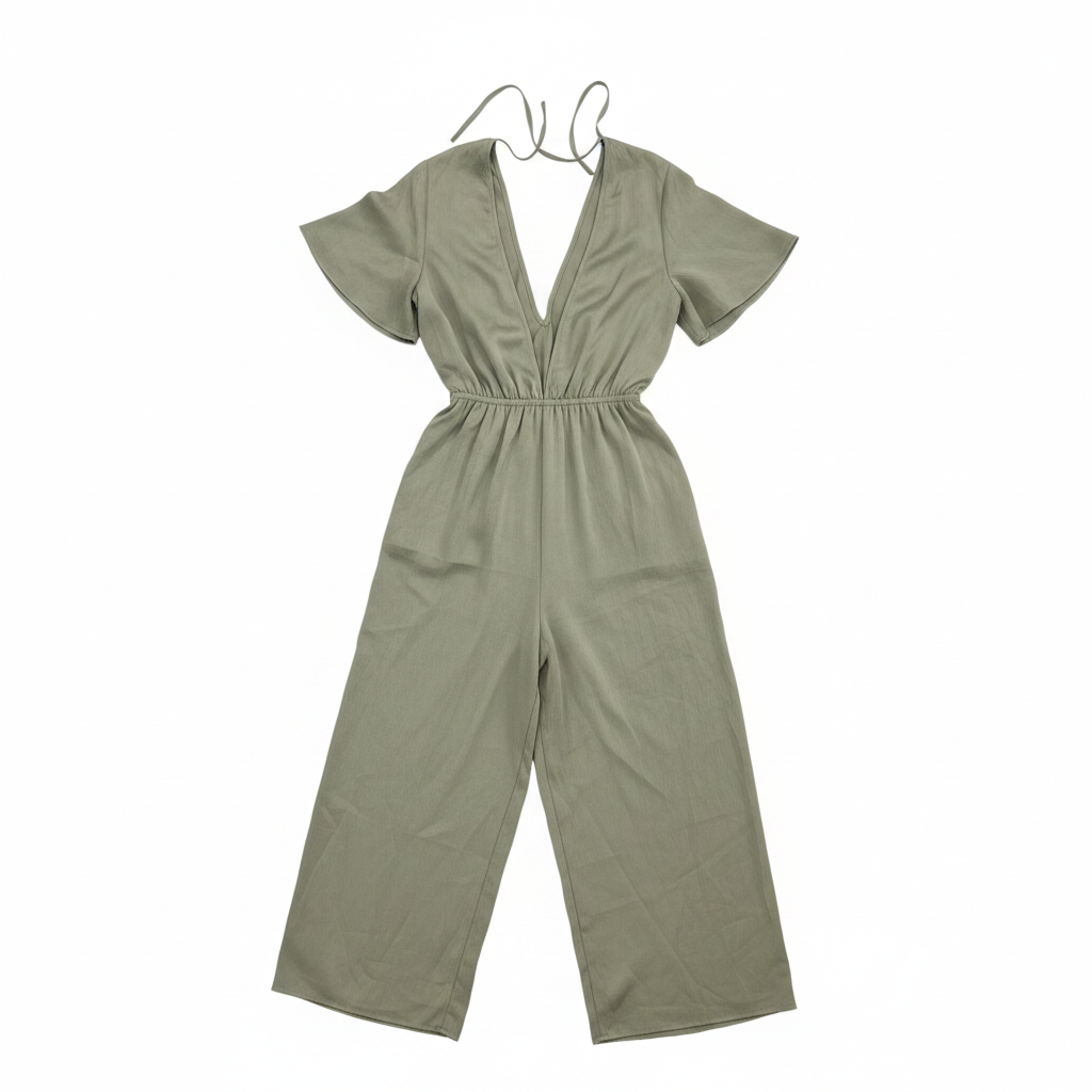 Atmos & Here Sage Green V-Neck Wide Leg Jumpsuit