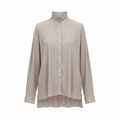 Women's Light Grey Plissé Pleated Button-Up Shirt