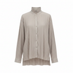 Women's Light Grey Plissé Pleated Button-Up Shirt