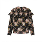 Women's Black Floral Ruffle High-Neck Blouse