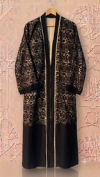 Black Lace and Crepe Modest Long Abaya Robe (Winter)