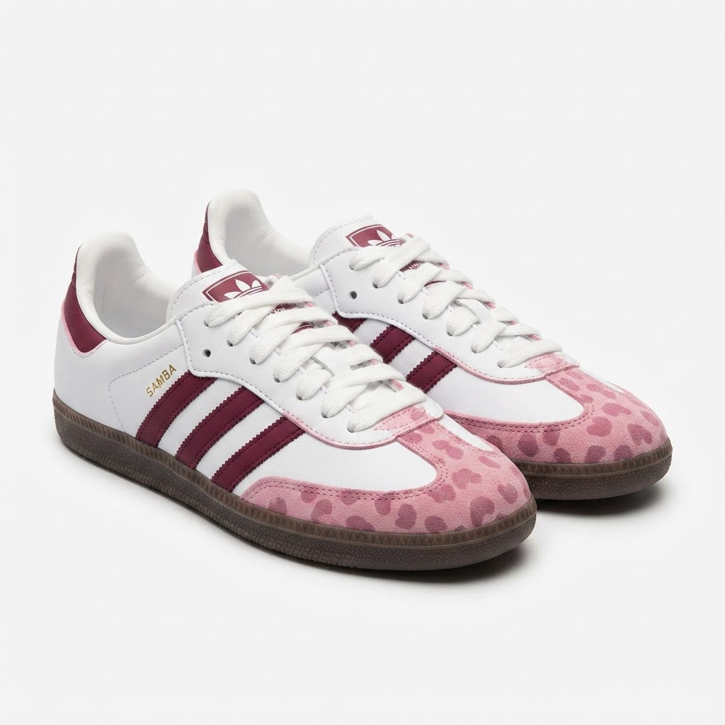 Adidas Adidas White & Pink Heart Print Samba-Style Sneakers