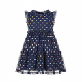 Three Pink Hearts Navy Metallic Polka Dot Tiered Dress