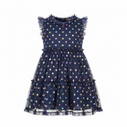 Three Pink Hearts Navy Metallic Polka Dot Tiered Dress