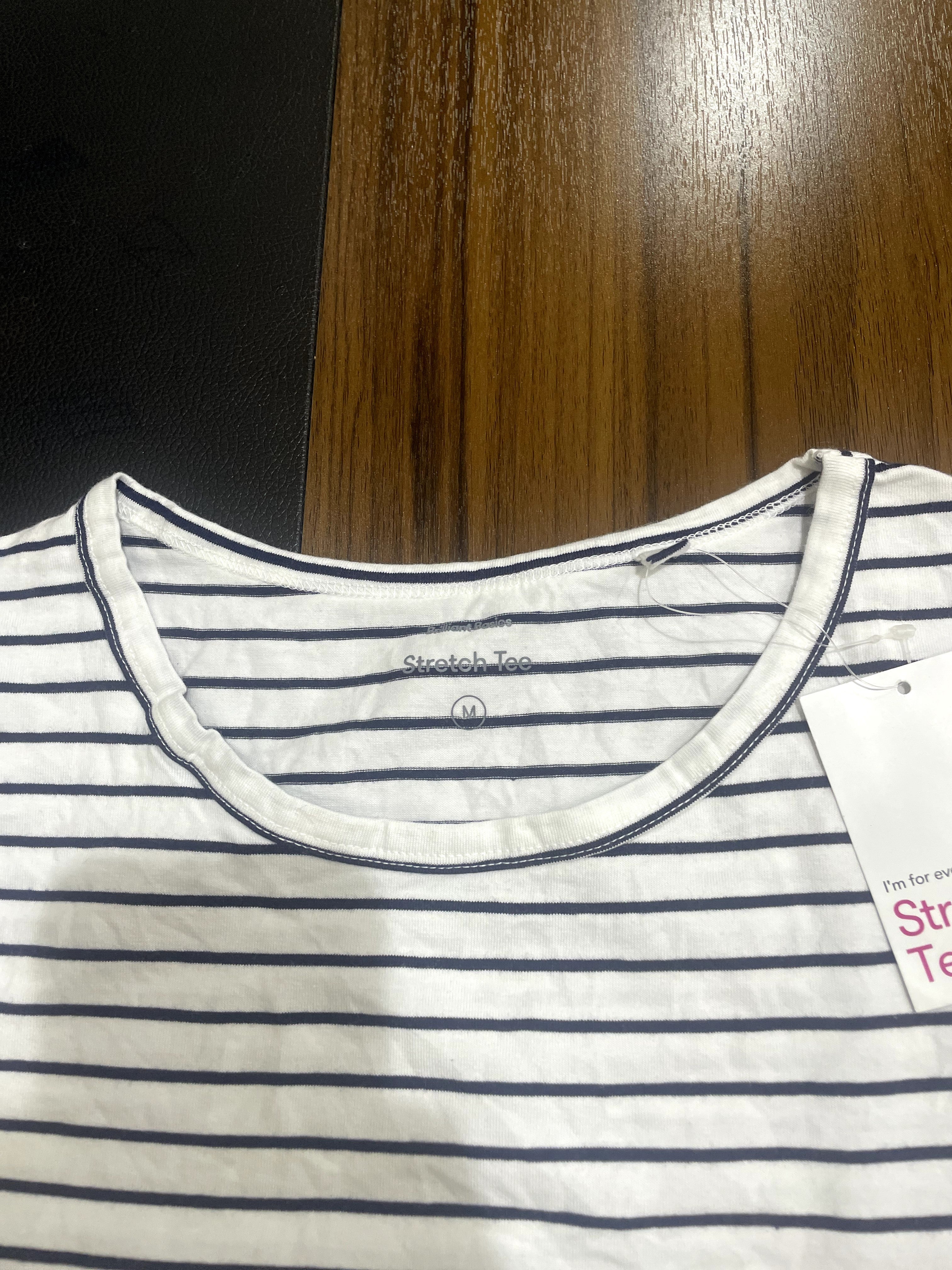 essentials White and Navy Stripe Short-Sleeve Stretch T-Shir