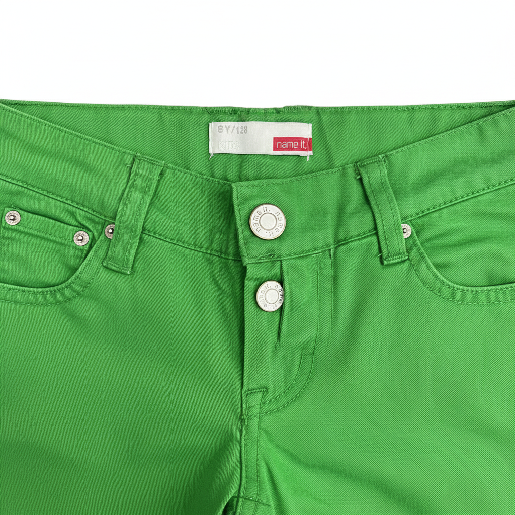 name it. Kids' Bright Green Button-Fly Woven Cotton Shorts