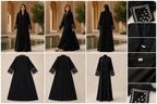 Women's Black Embellished Open-Front A-Line Abaya - Size 56