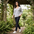 [WearU Generated:campaign_1] Grey Heathered Knit Jersey Boxy V-Neck Top – side view
