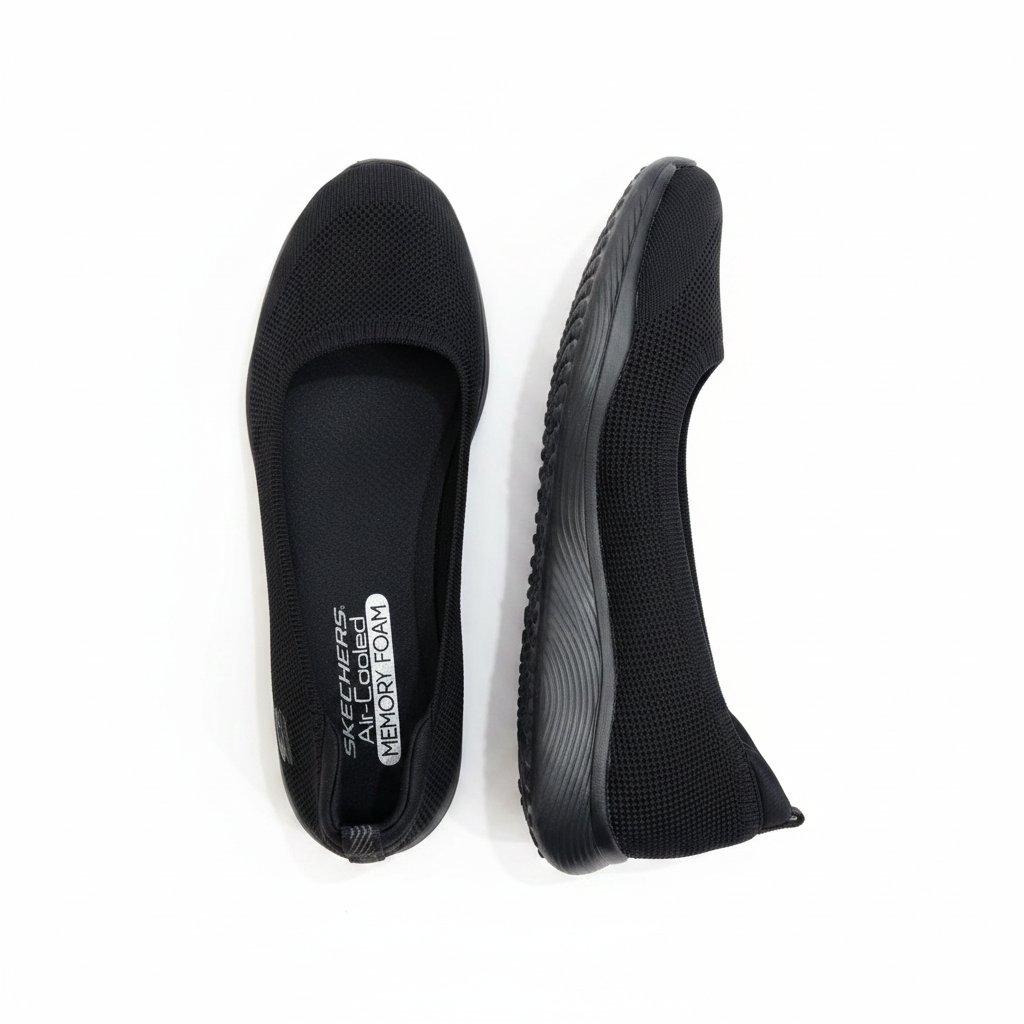 Skechers Women's Black Air-Cooled Memory Foam Flats