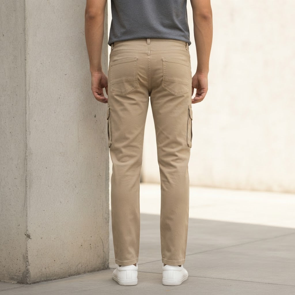 FINEROSE VIP Khaki Slim Fit Multi-Pocket Cargo Trousers