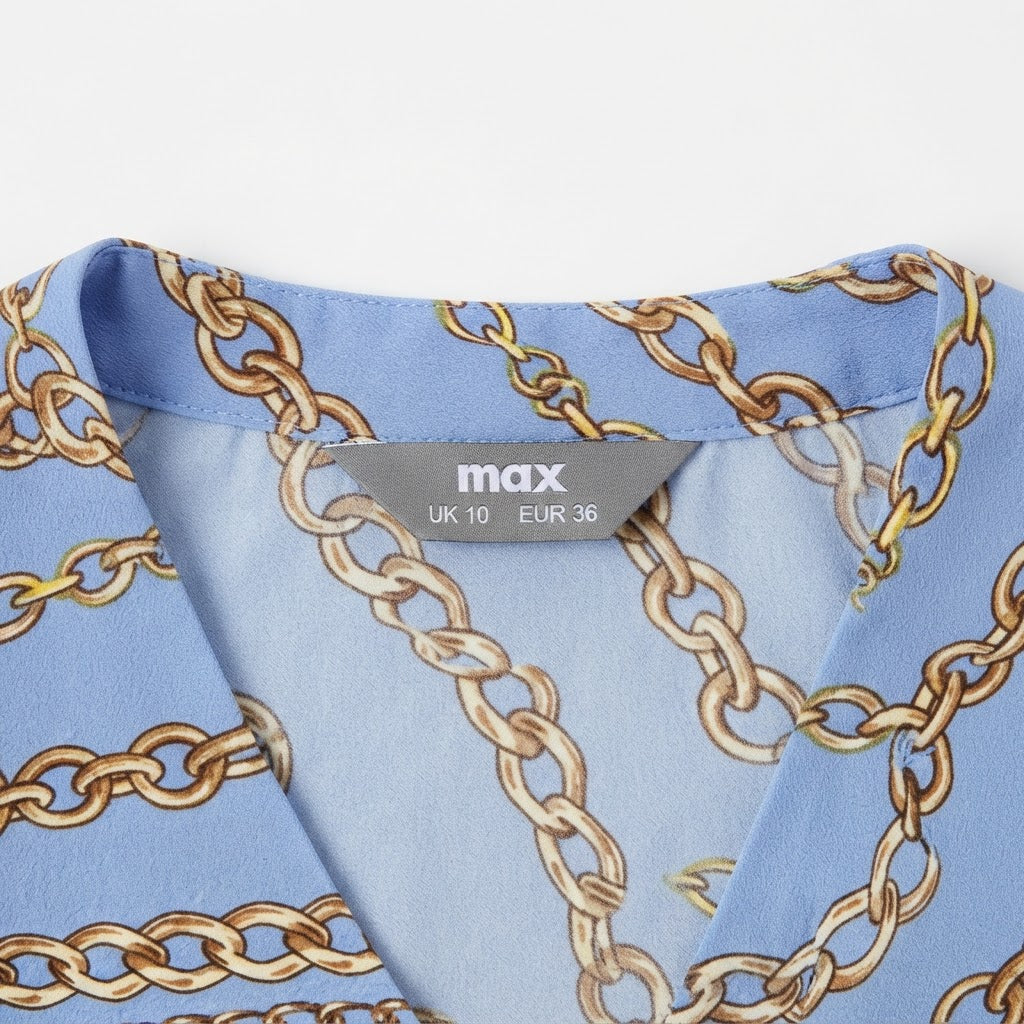 max Women's Light Blue Chain Print High-Neck Blouse