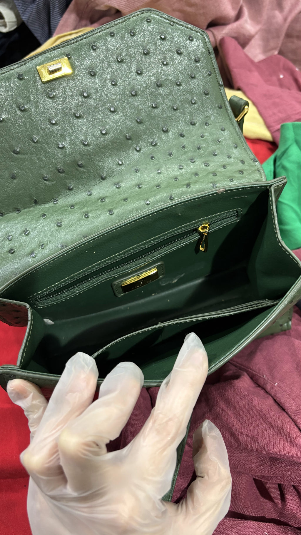 Forest Green Ostrich-Effect Crossbody Bag