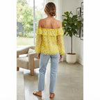 Women's Yellow Floral Off-The-Shoulder Ruffle Top