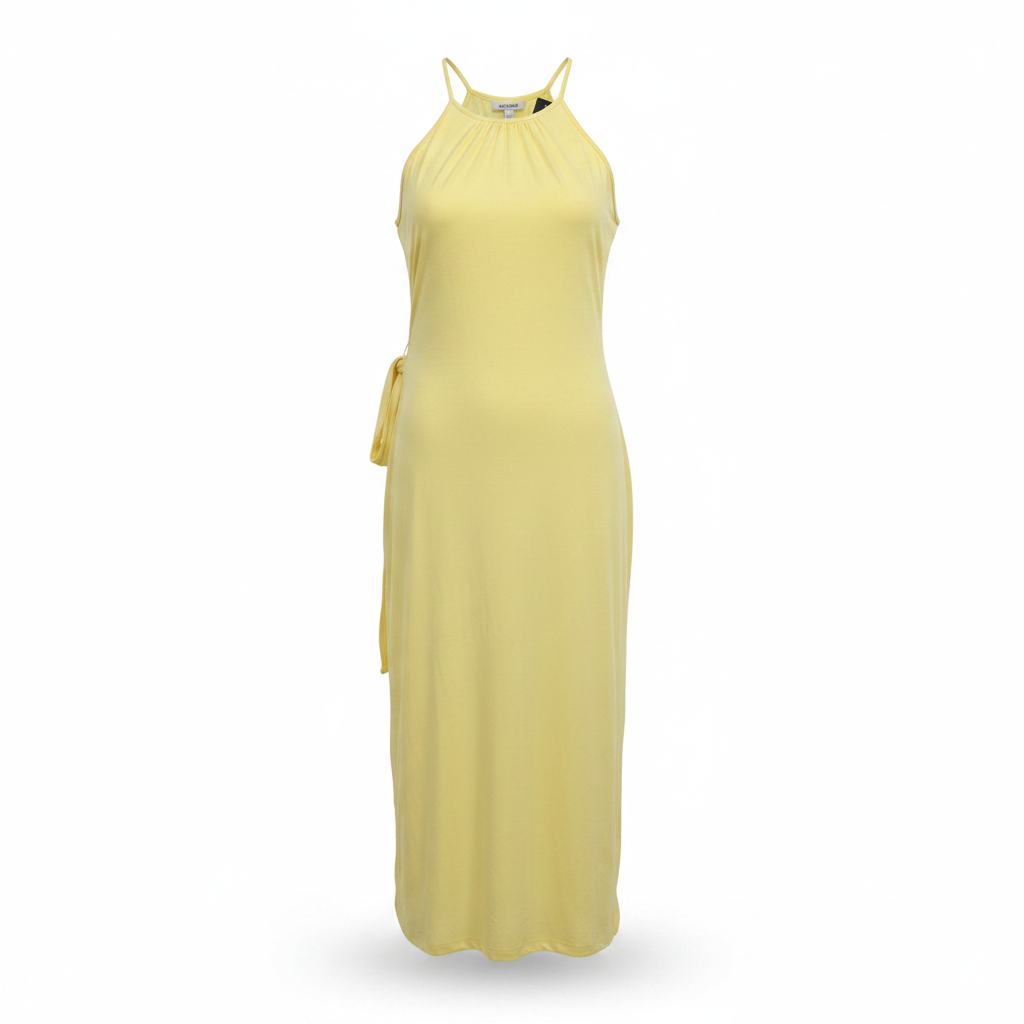 Women's Yellow Halter Neck Jersey Mini Dress