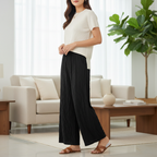 Esmara Women's Black Wide Leg Crinkle Knit Pants