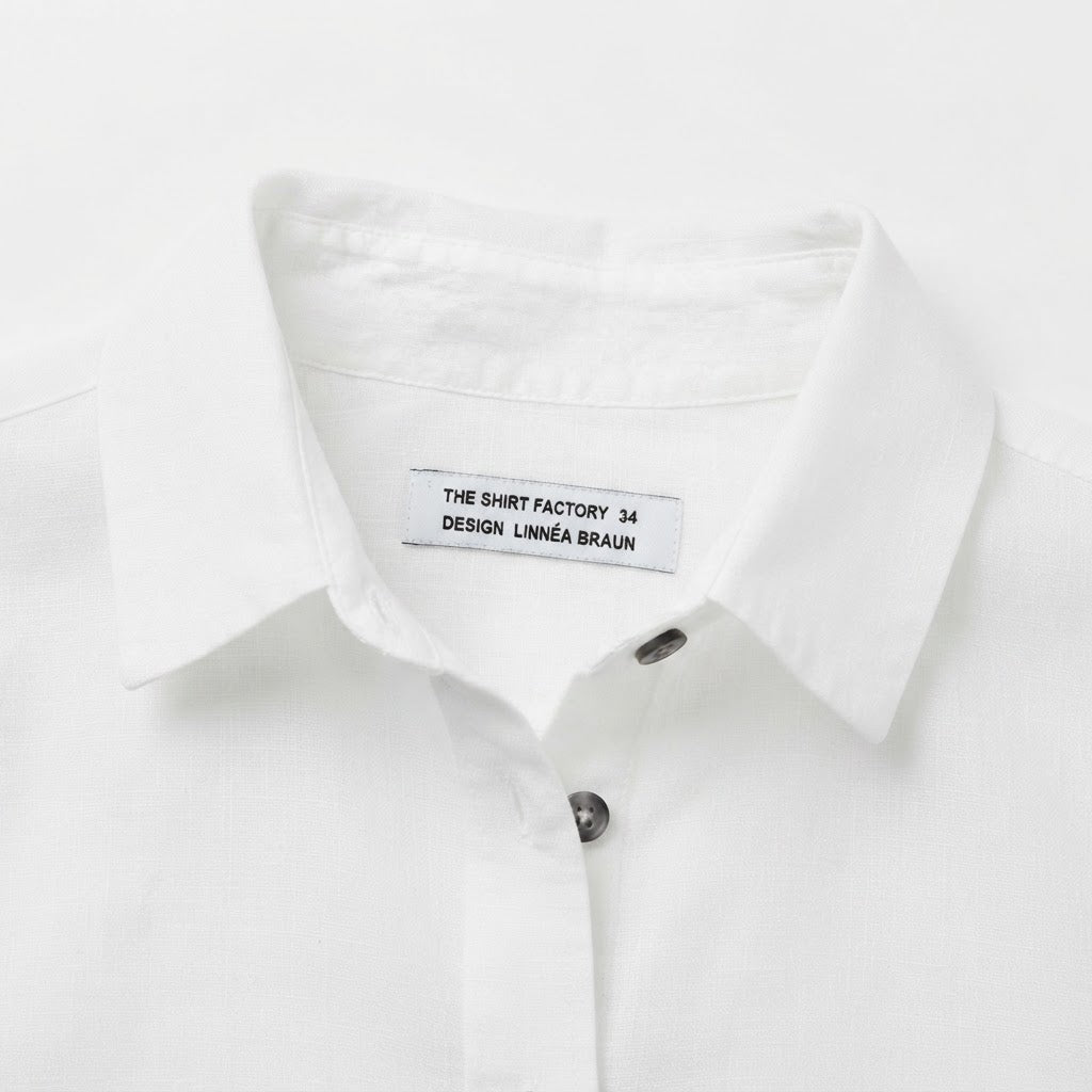 THE SHIRT FACTORY Women's White Long Sleeve Linen Button-Dow
