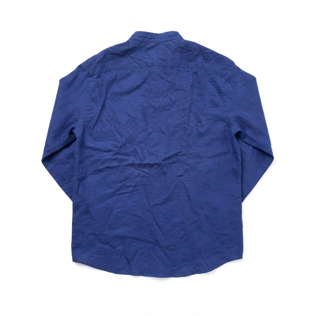 ZARA MAN Men's Blue Linen Mandarin Collar Tailored Shirt