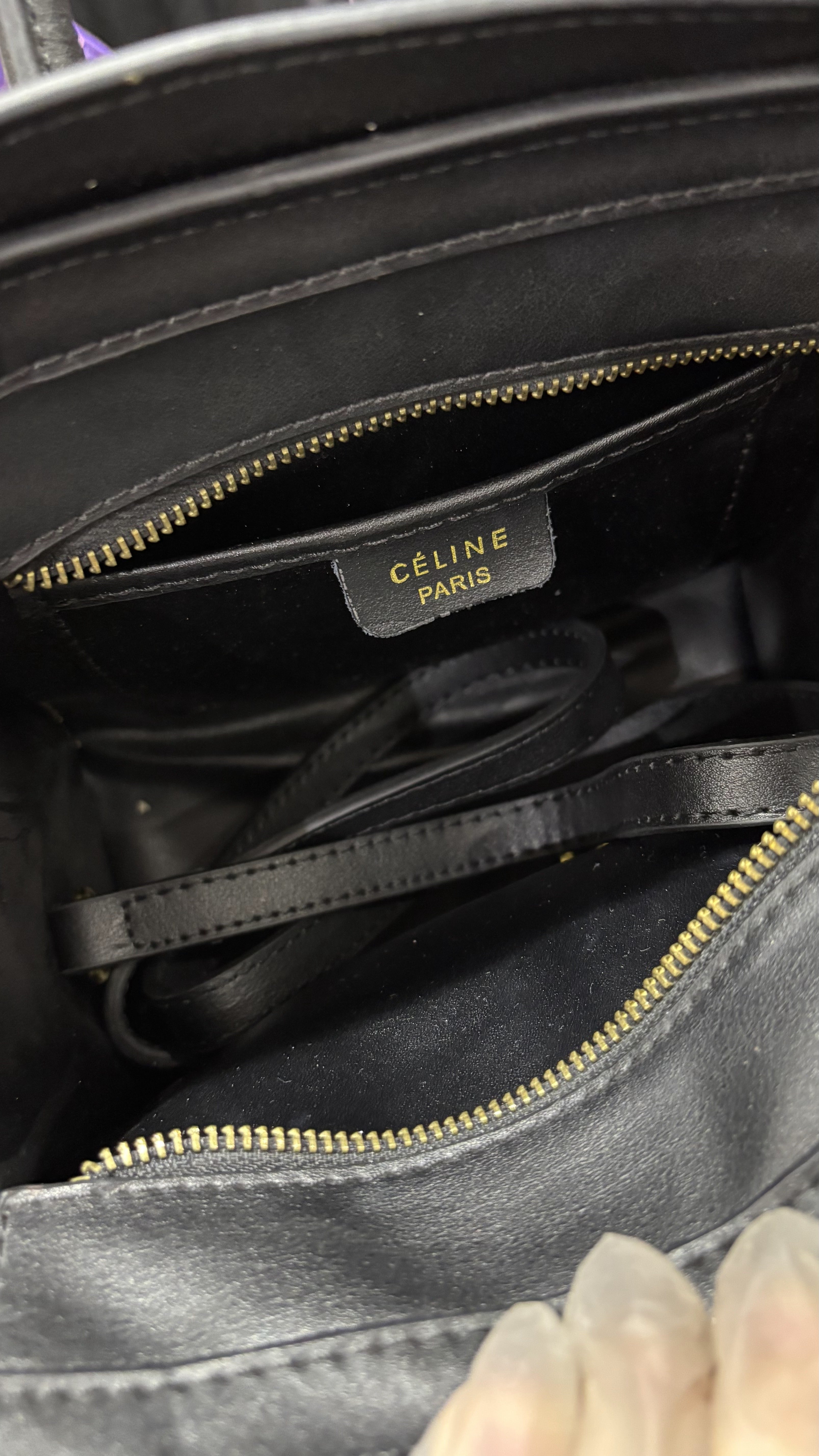 CÉLINE PARIS Black Smooth Leather Structured Nano Tote