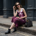 SHEIN SXY Plum Abstract Painterly Print Sleeveless Midi Colu